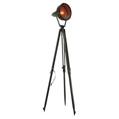 Green Metal Vintage Industrial Clear Glass Wooden Tripod Spot Light Floor Lamp
