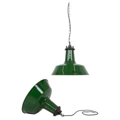 Green Metal Vintage Industrial Enamel Revo Factory Pendant Lamp Light. c.1930