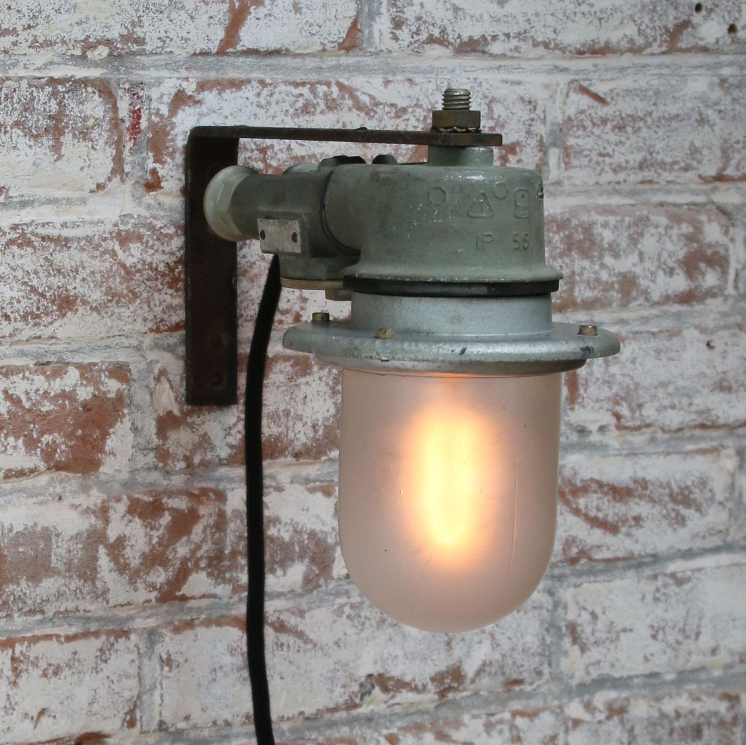 Cast Green Metal Vintage Industrial Frosted Glass Wall Light Scone