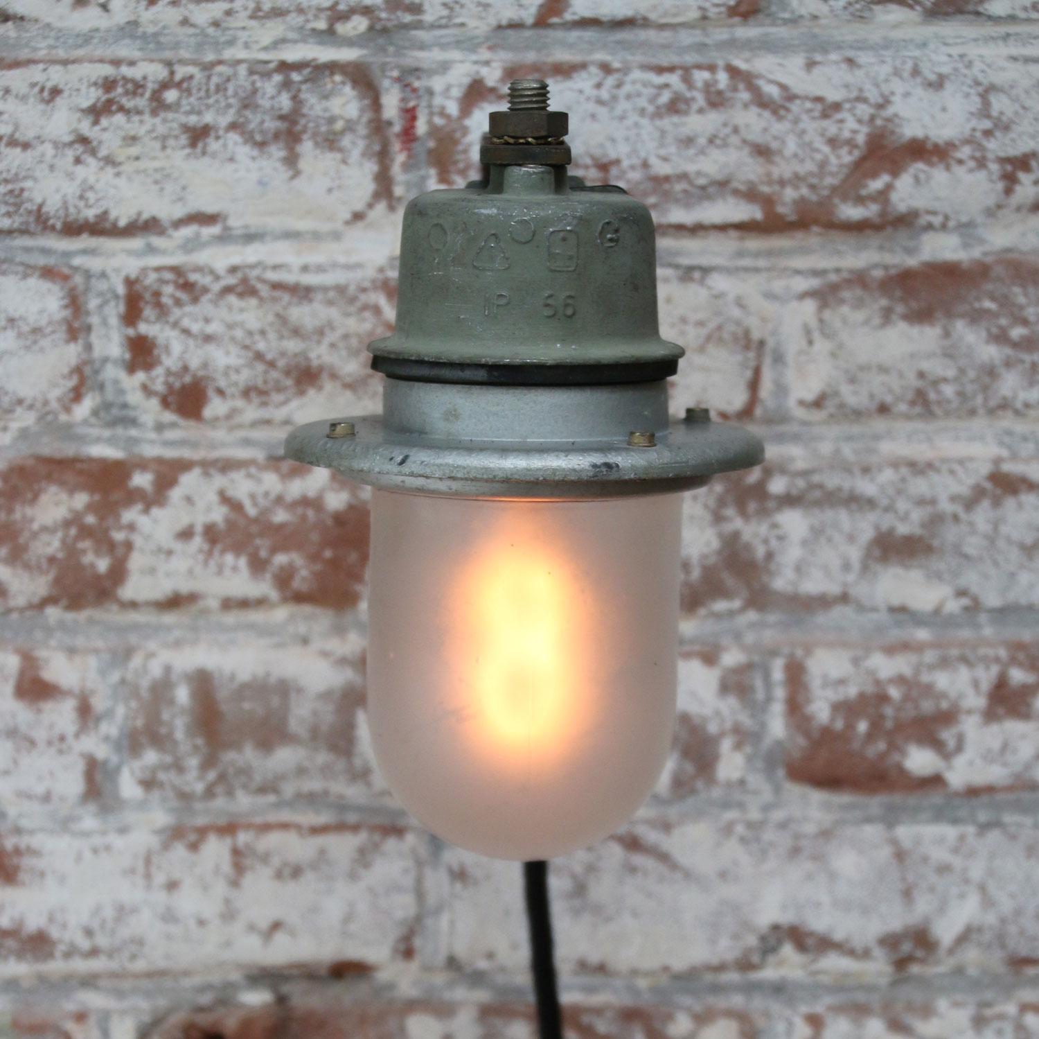 Green Metal Vintage Industrial Frosted Glass Wall Light Scone In Good Condition In Amsterdam, NL