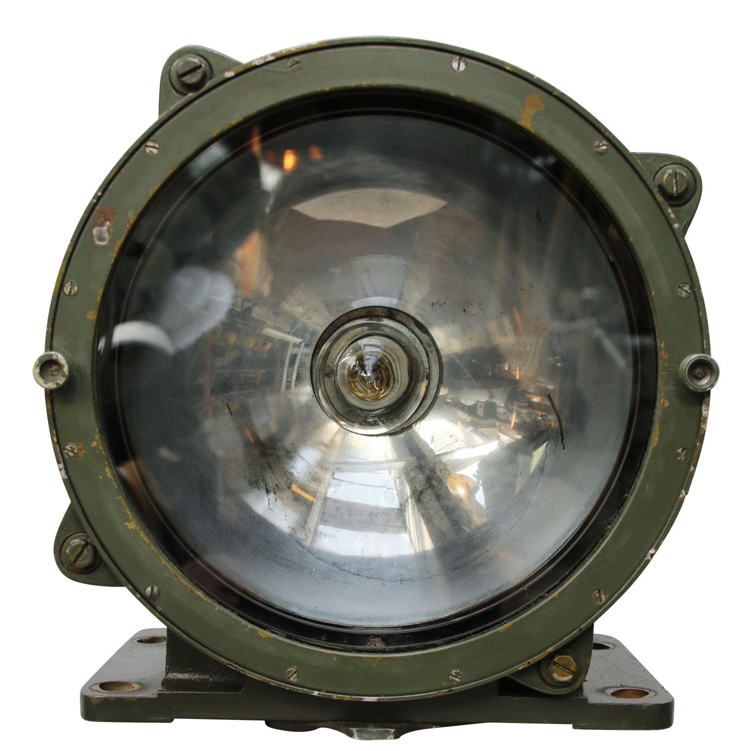 Cast Green Metal Vintage Industrial Mirror Glass Army Tank Floor Table Light