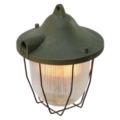 Green Metal Vintage Industrial Striped Glass Cage Pendant Lamp