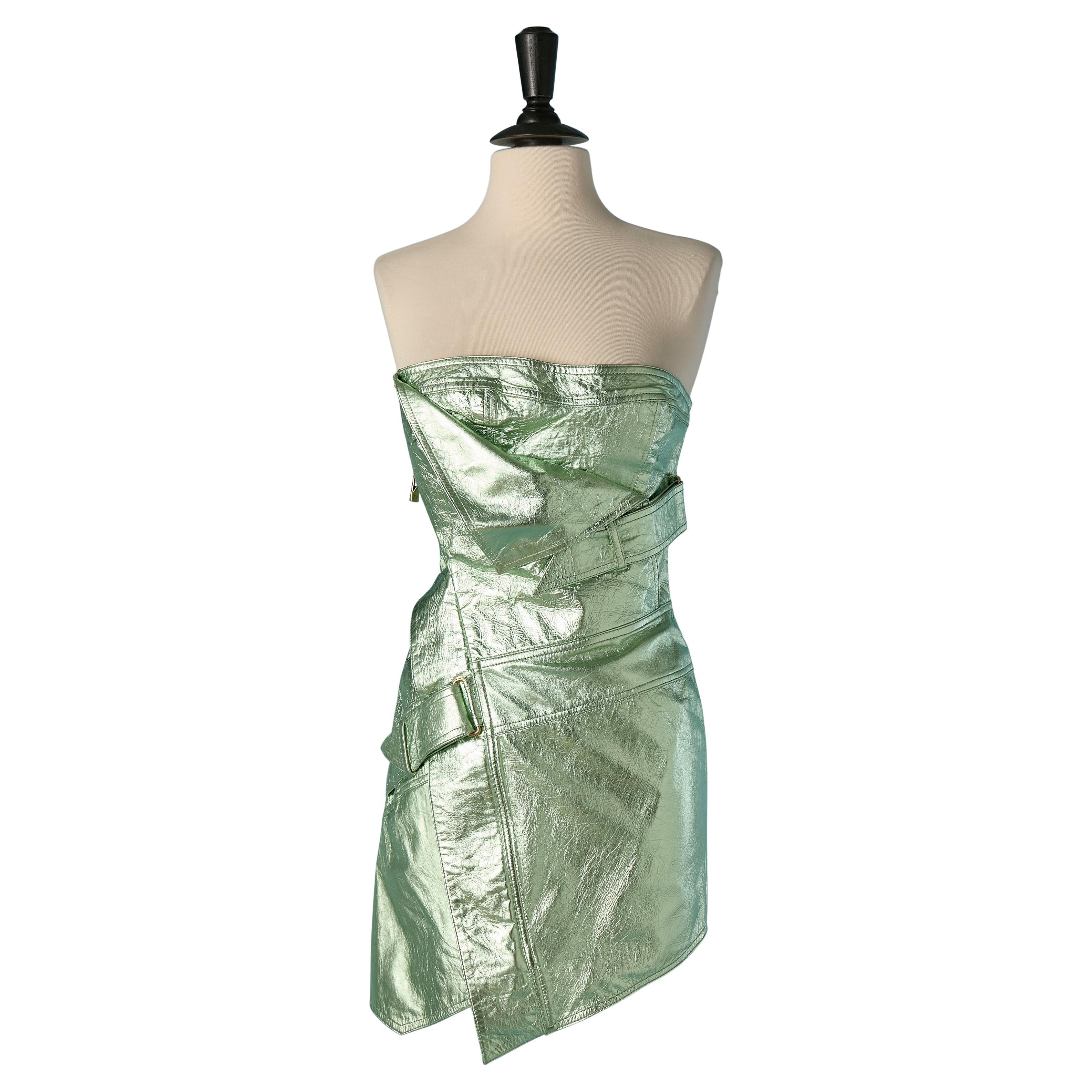 Green metallic leather mini bustier dress ALEXANDRE VAUTHIER Cruise 2018