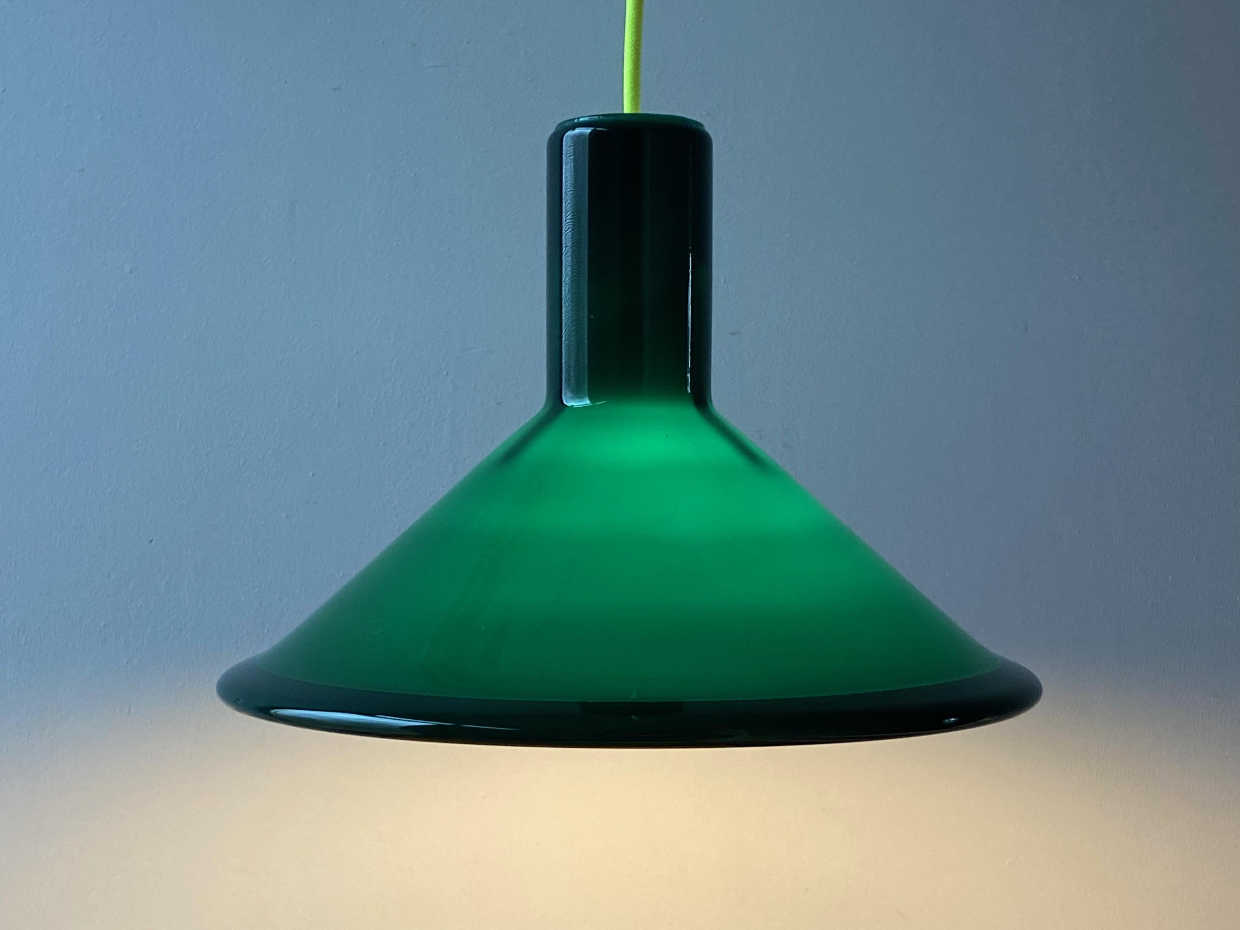 Glass Green Michael Bang P&T Pendant Lamp by Holmegaard, Denmark, 1970s For Sale