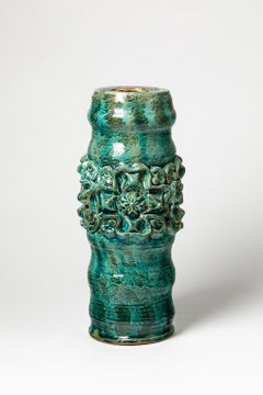 Green mid-century ceramic base table lamp by Jean Austruy 1960 design