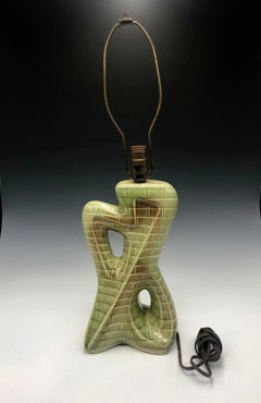 Green Mid-Century Modern Geometric Abstract Ceramic Table Lamp with Brick Motif