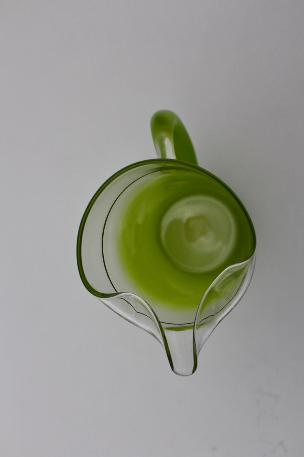 Italian Green Vintage Mid-Century Modern Glass Pitcher, Italy, 1950s For Sale