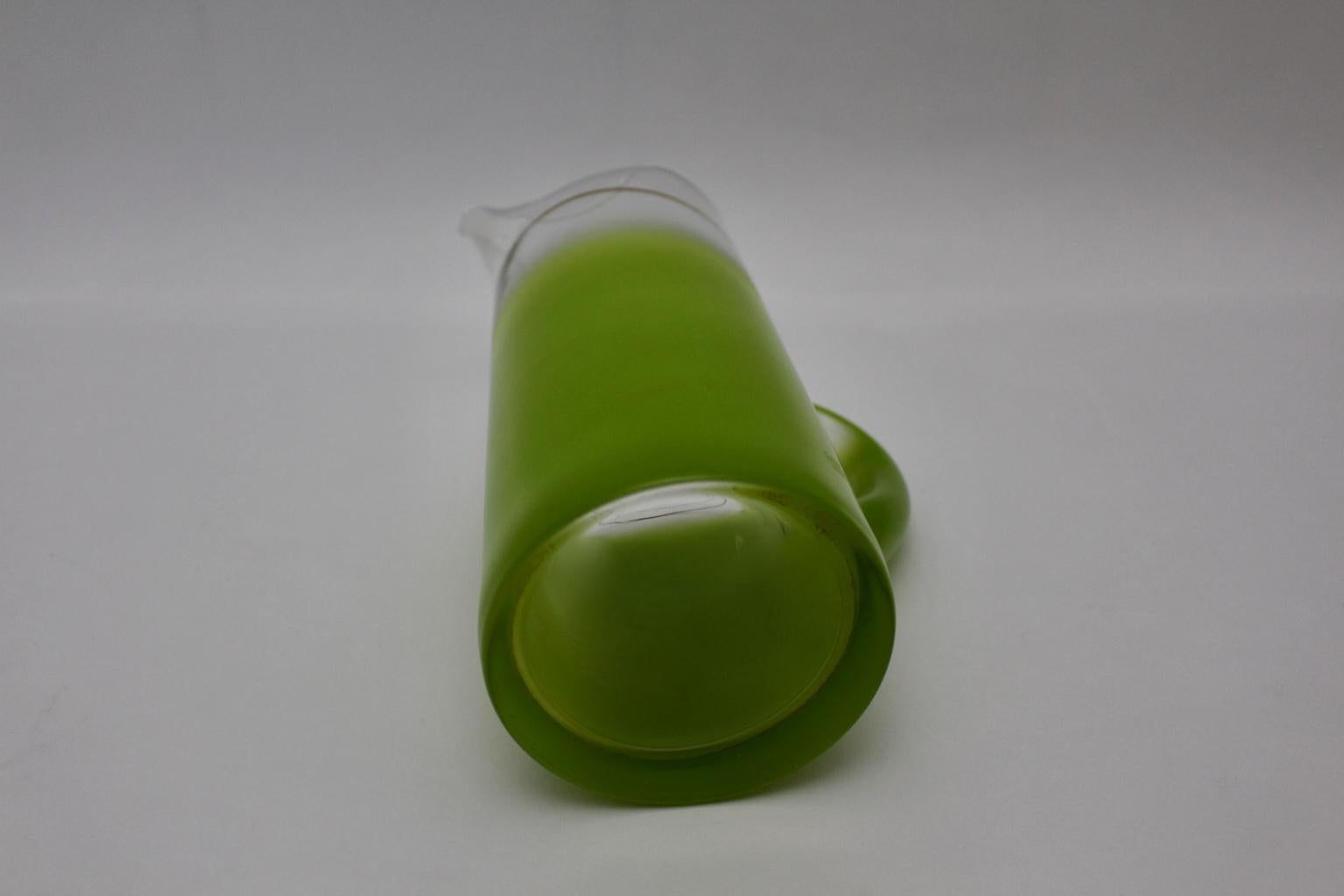 Green Vintage Mid-Century Modern Glass Pitcher, Italy, 1950s In Good Condition For Sale In Vienna, AT