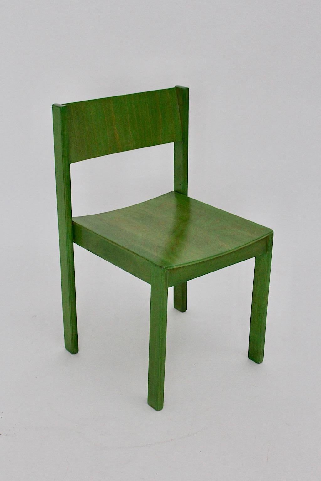 Green Mid-Century Modern Six Vintage Dining Chairs, 1950s, Vienna, Austria For Sale 2