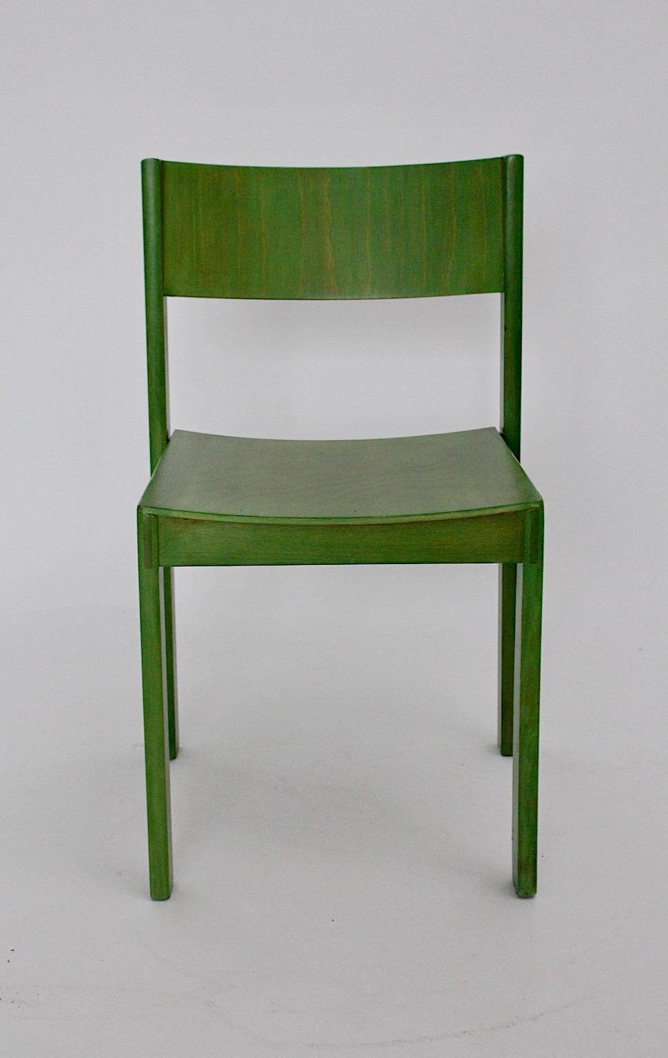 Green Mid-Century Modern Six Vintage Dining Chairs, 1950s, Vienna, Austria For Sale 3