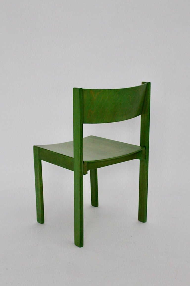 Green Mid-Century Modern Six Vintage Dining Chairs, 1950s, Vienna, Austria For Sale 9