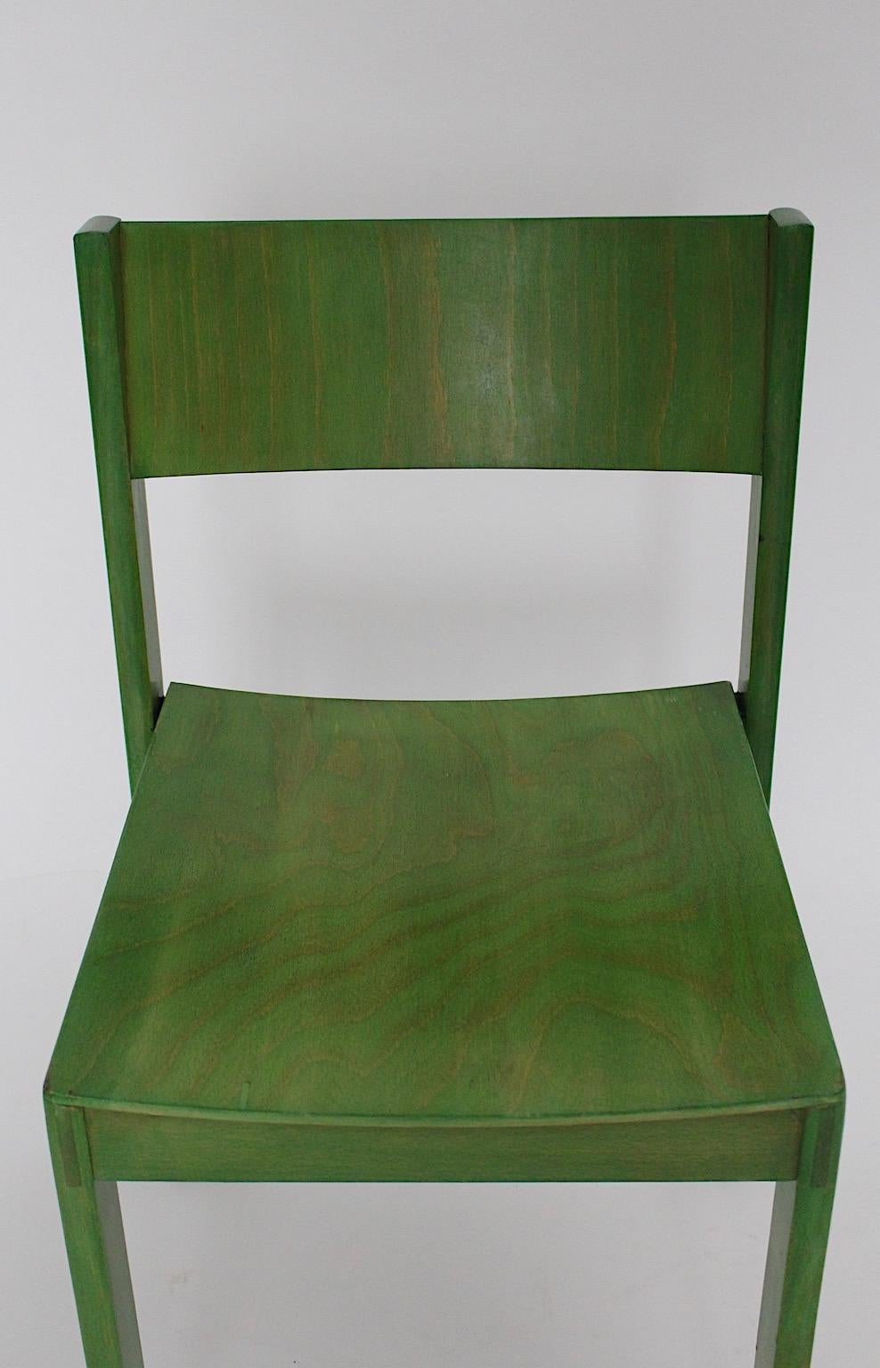 Green Mid-Century Modern Six Vintage Dining Chairs, 1950s, Vienna, Austria For Sale 8