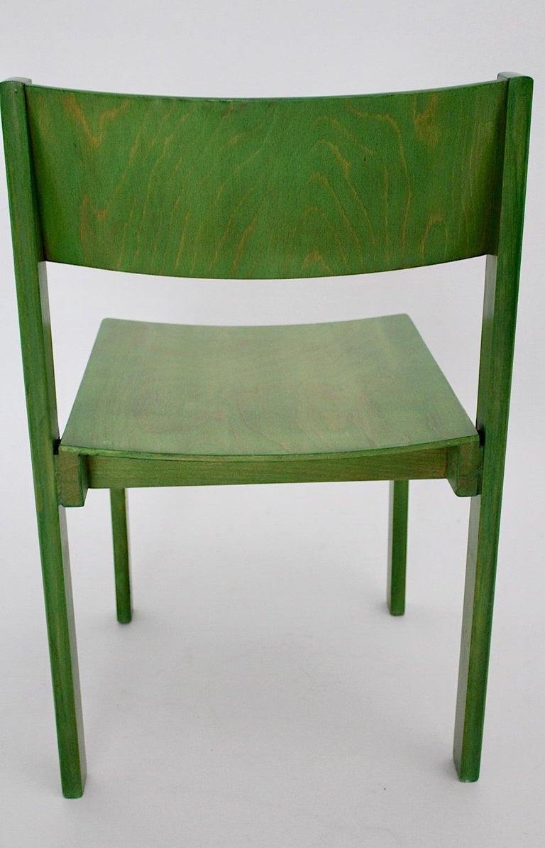 Green Mid-Century Modern Six Vintage Dining Chairs, 1950s, Vienna, Austria For Sale 12