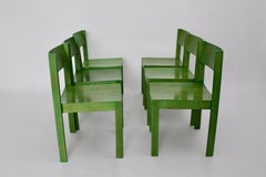 Green Mid-Century Modern Six Vintage Dining Chairs, 1950s, Vienna, Austria