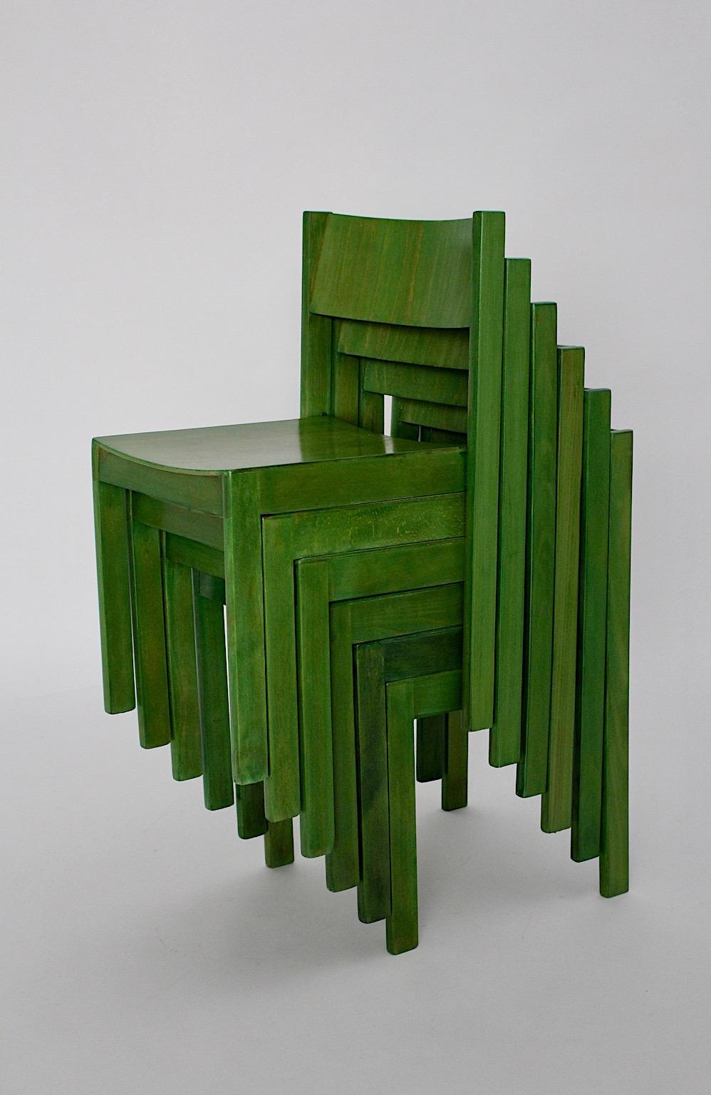 Grüne grüne Mid-Century-Modern-Esszimmerstühle, 1950er Jahre, Wien, Österreich im Angebot 1