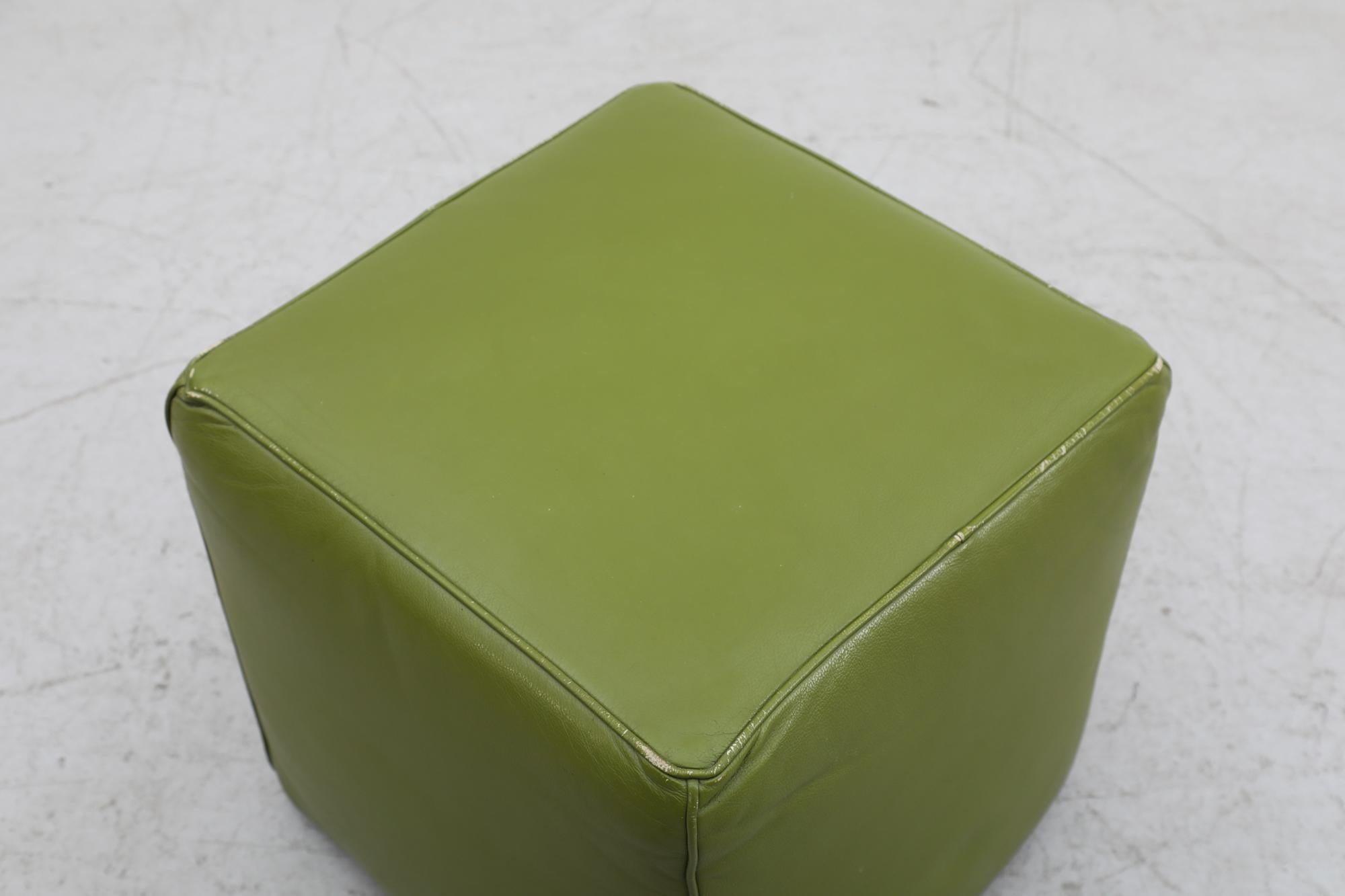 Green Mid-Century Skai Cube Ottoman 3