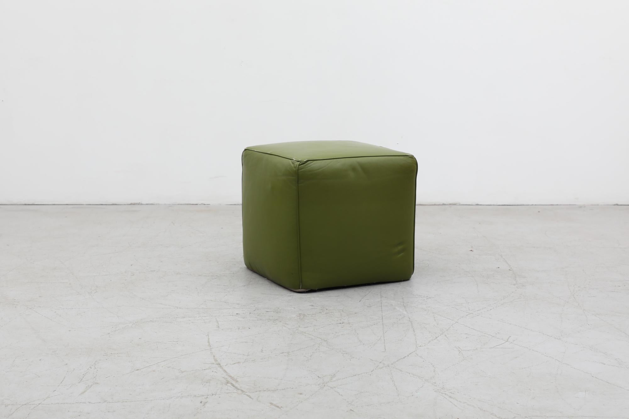 Mid-Century Modern Green Mid-Century Skai Cube Ottoman