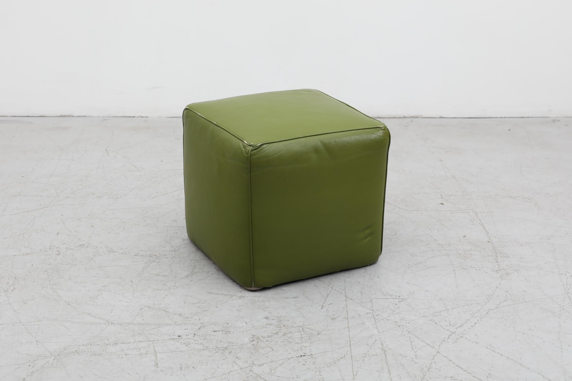 Dutch Green Mid-Century Skai Cube Ottoman