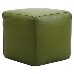 Vintage Green Mid-Century Skai Cube Ottoman
