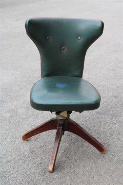 Green Mid Century Swivel Italian Chair Office Feet Wood Melchiorre Bega Style