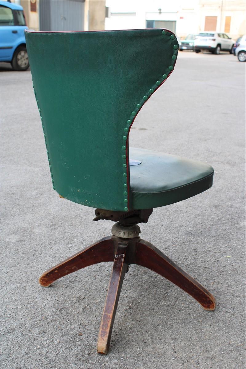 Mid-20th Century Green Mid Century Swivel Italian Chair Office Feet Wood Melchiorre Bega Style For Sale