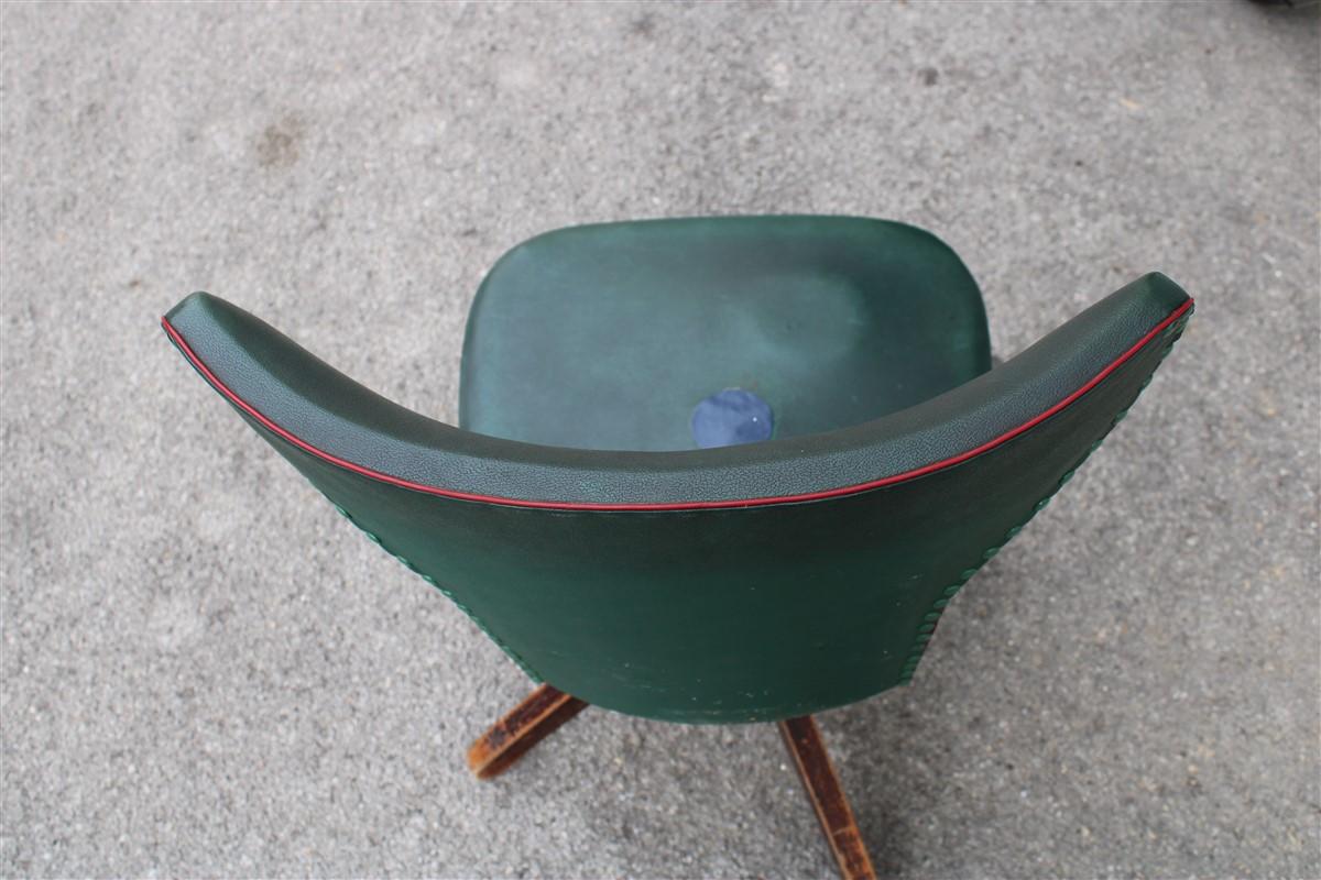 Green Mid Century Swivel Italian Chair Office Feet Wood Melchiorre Bega Style For Sale 3