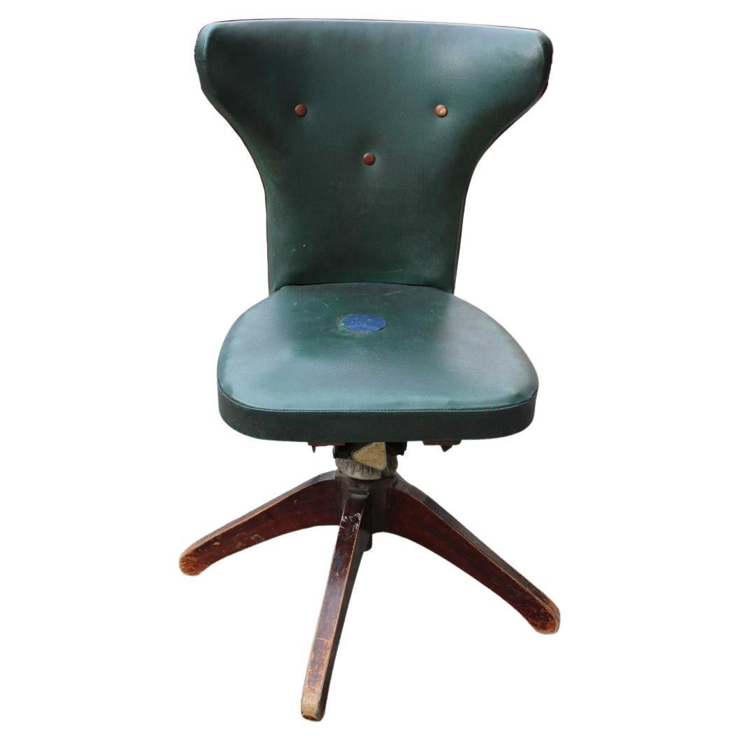 Green Mid Century Swivel Italian Chair Office Feet Wood Melchiorre Bega Style For Sale