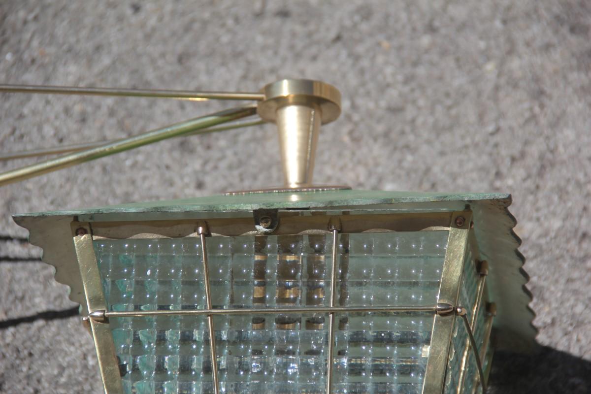 Green Midcentury Wall Sconce Lantern Italian Design Brass Gold Glass Seguso 7