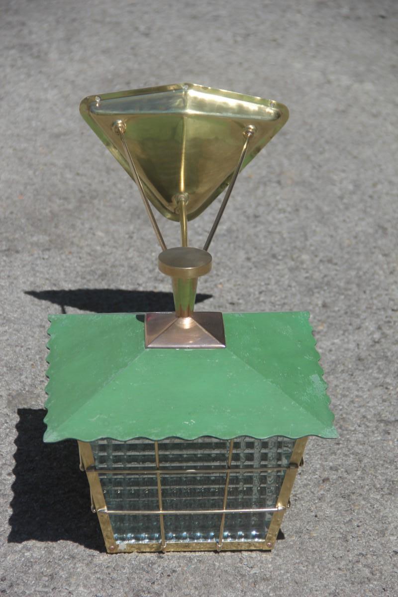 Green Midcentury Wall Sconce Lantern Italian Design Brass Gold Glass Seguso 2