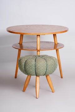 Green Midcentury Beech Stool, 1950s, Original Preserved Condition