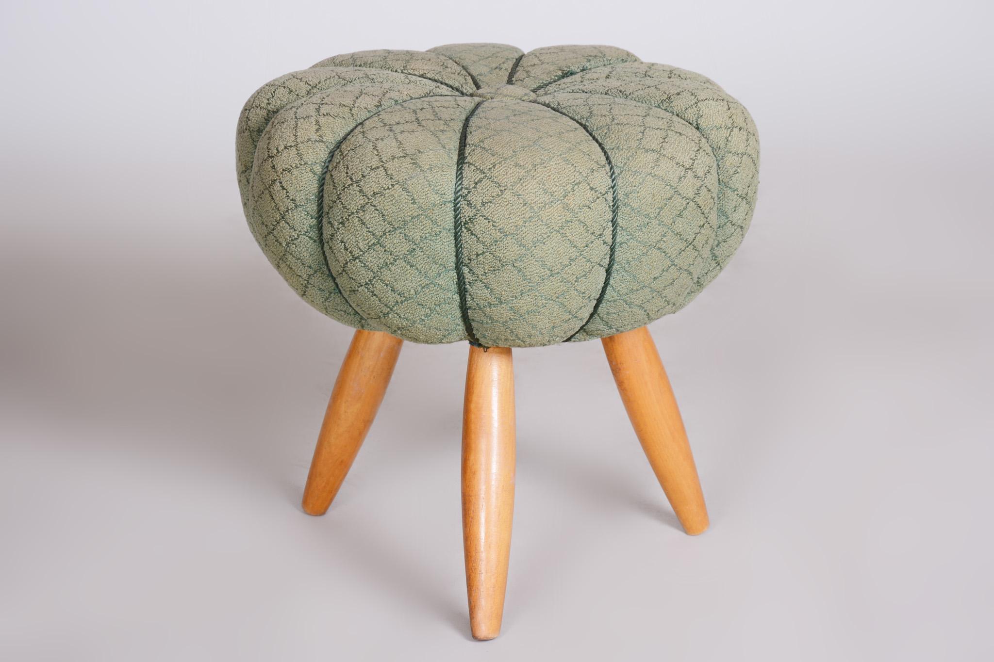 Mid-Century Modern Green Midcentury Beech Stool, 1950s, Original Preserved Condition For Sale
