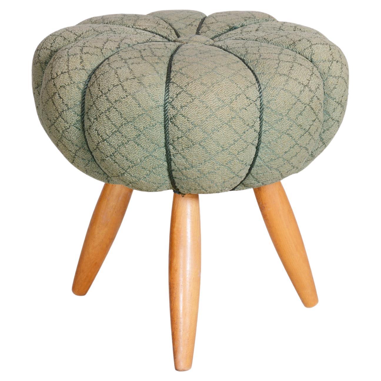 Green Midcentury Beech Stool, 1950s, Original Preserved Condition For Sale