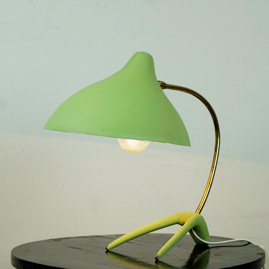 Lámpara de sobremesa de pie de gallo verde de mediados de siglo by Cosack Germany Metal en venta