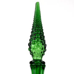 Green Midcentury Glass Genie Decanter with Stopper by Empoli