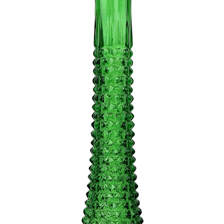 Mid-Century Modern Green Midcentury Glass Genie Decanter with Stopper by Empoli For Sale