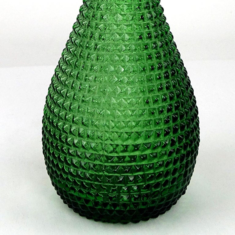 Italian Green Midcentury Glass Genie Decanter with Stopper by Empoli For Sale