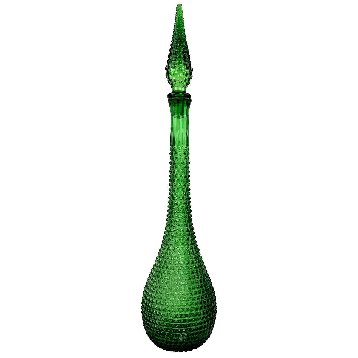 Green Midcentury Glass Genie Decanter with Stopper by Empoli For Sale