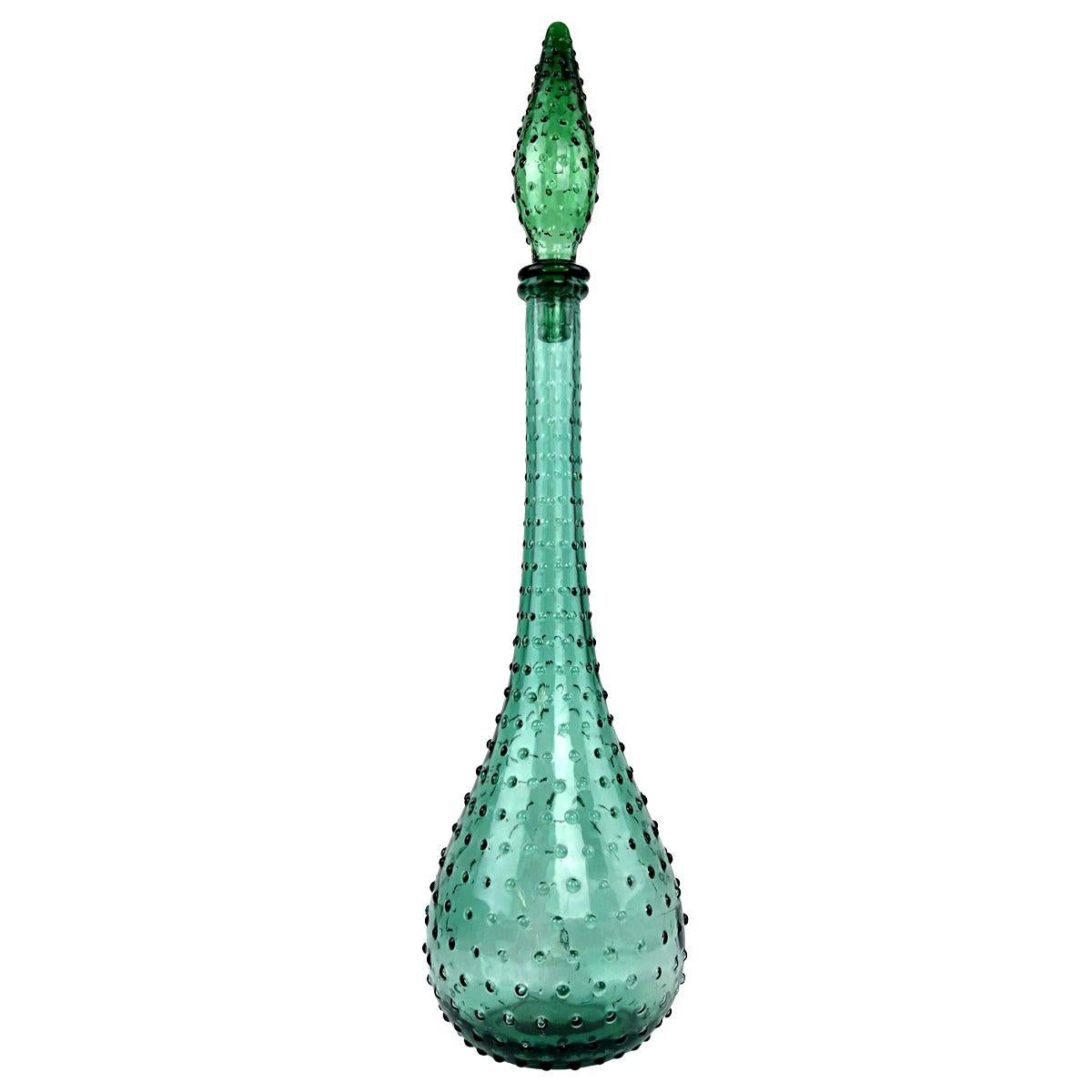 Green Midcentury Glass Genie Decanter with Stopper by Empoli