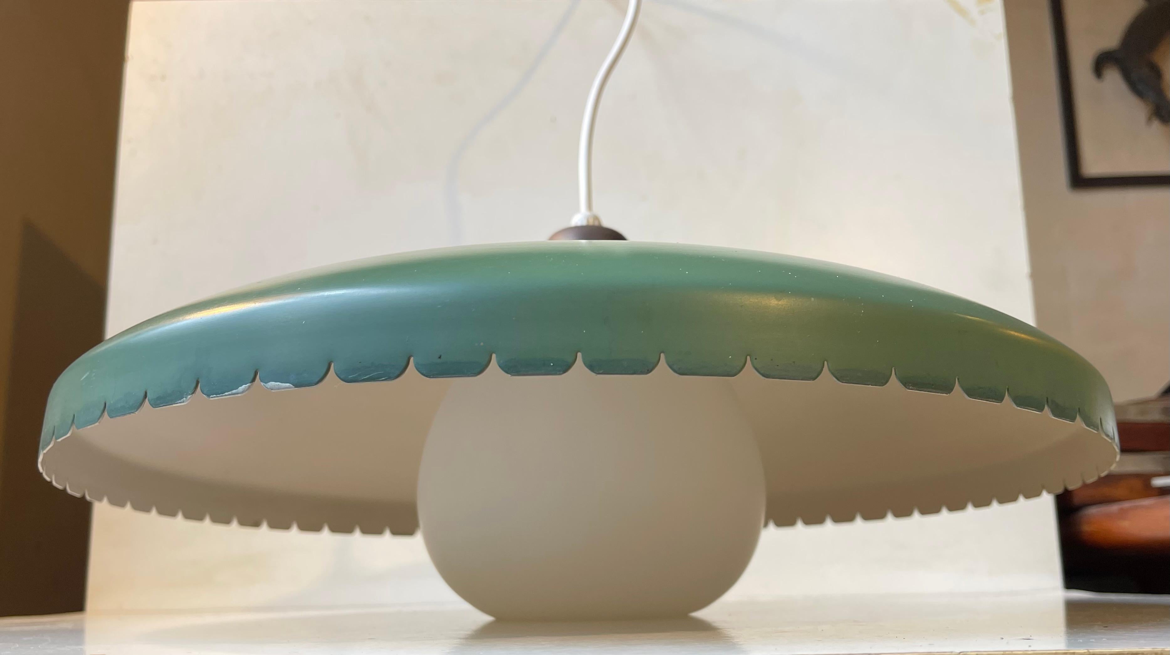 Green Midcentury Hanging Lamp by Bent Karlby for Lyfa, 1950s In Good Condition In Esbjerg, DK