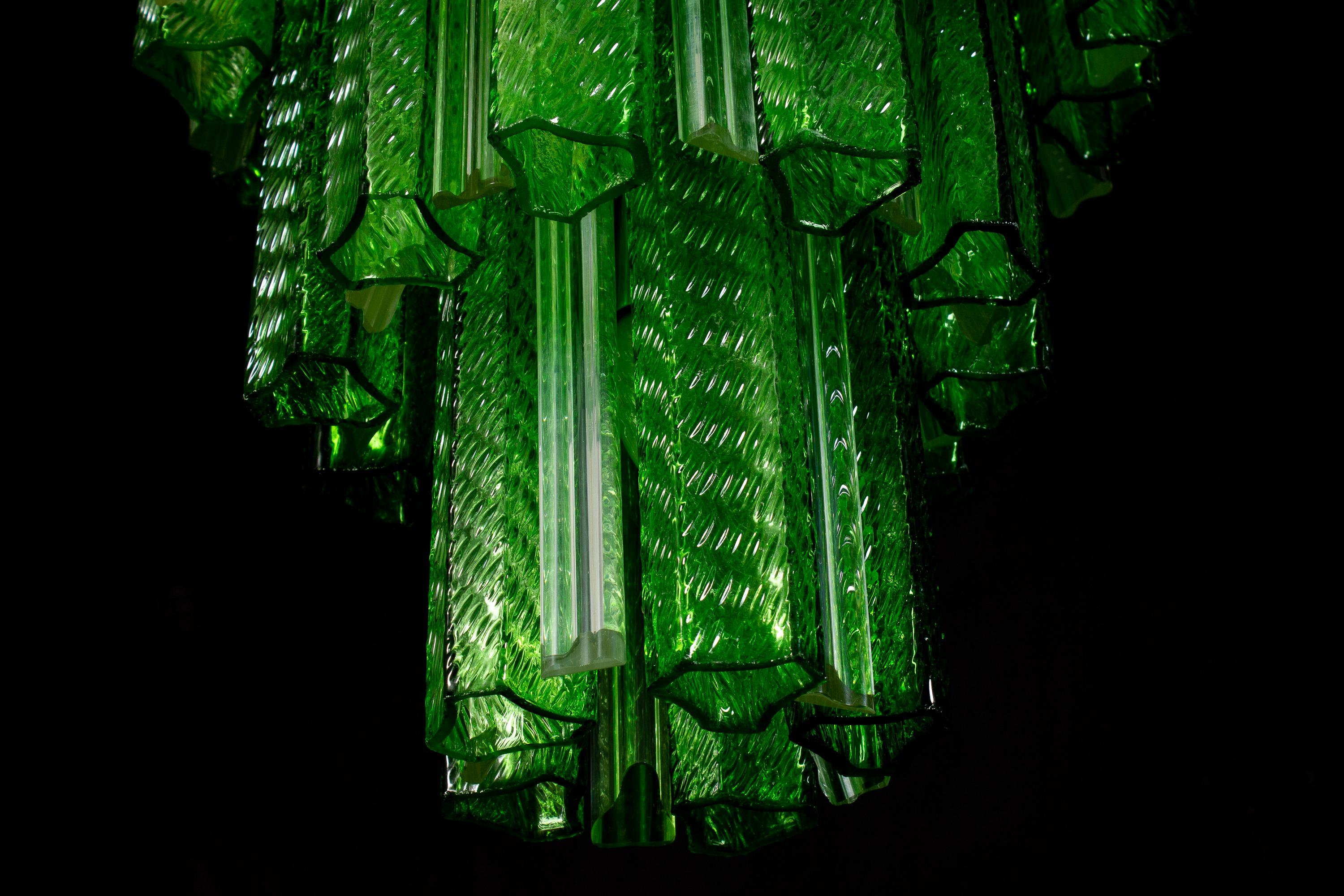 Green Midcentury Murano Glass Tronchi Four-Tier Chandelier, 1960 For Sale 3