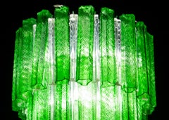 Green Midcentury Murano Glass Tronchi Four-Tier Chandelier, 1960