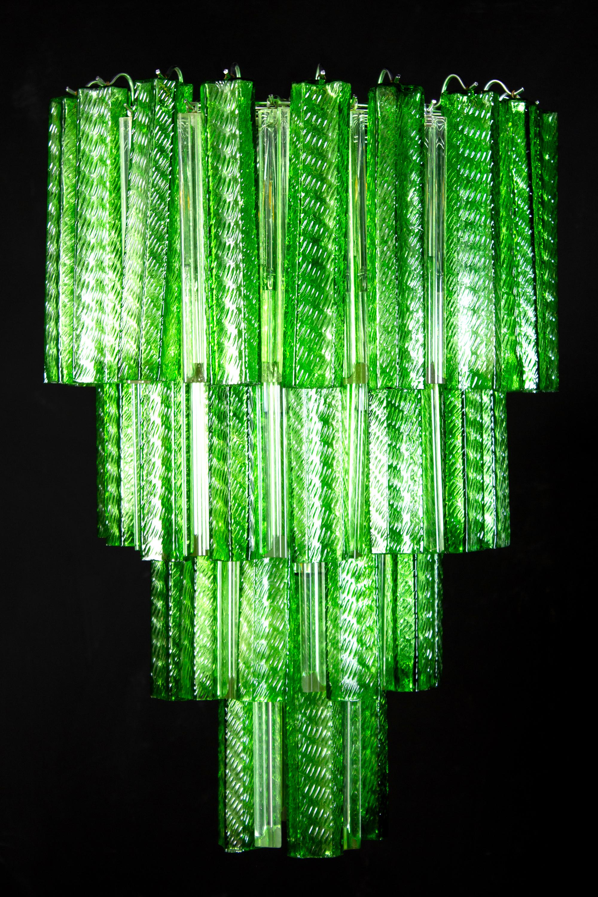 Green Midcentury Murano Glass Tronchi Four-Tier Chandelier, 1960 In Excellent Condition For Sale In Rome, IT