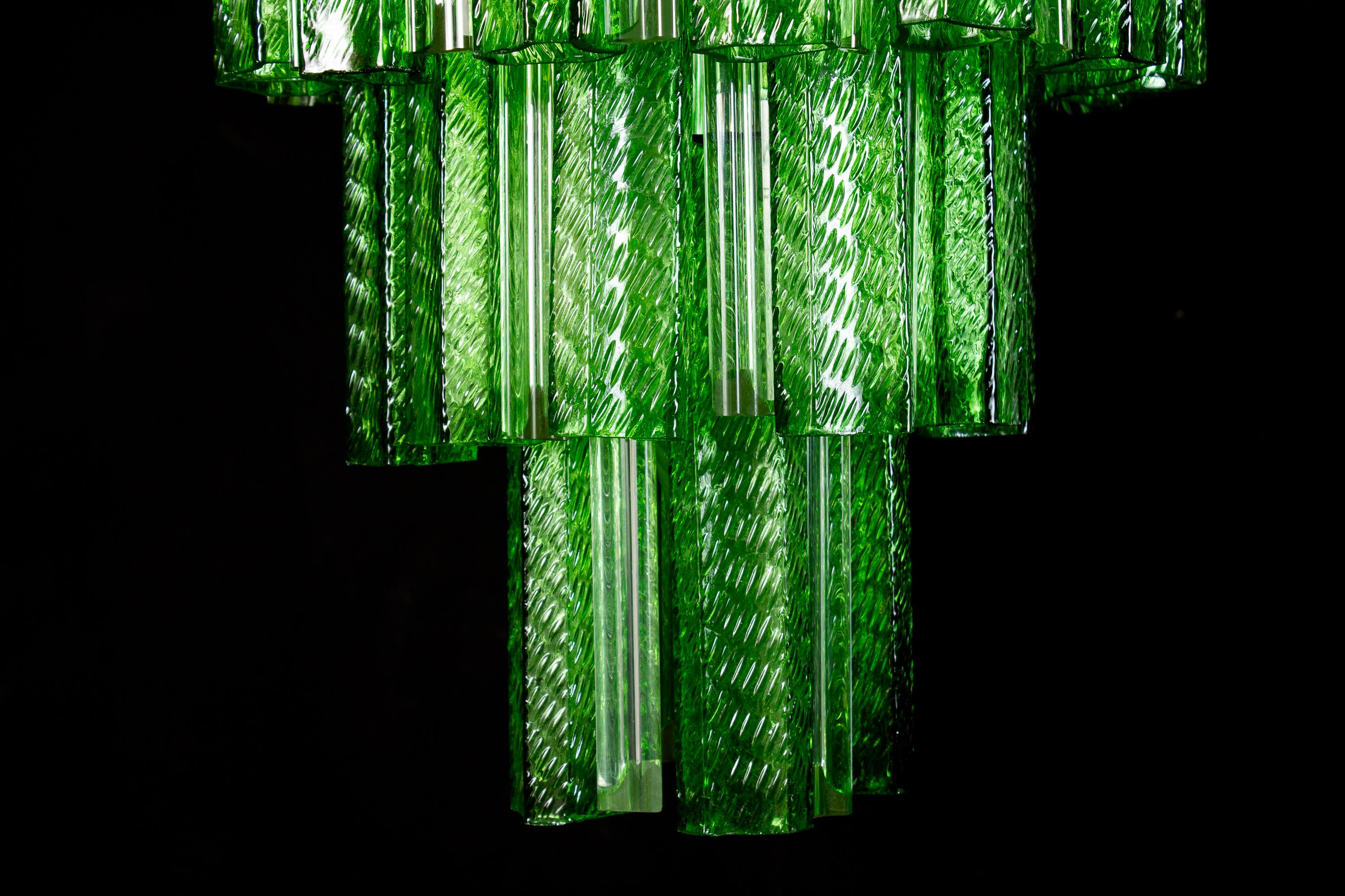 Green Midcentury Murano Glass Tronchi Four-Tier Chandelier, 1960 For Sale 1