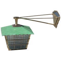 Green Midcentury Wall Sconce Lantern Italian Design Brass Gold Glass Seguso