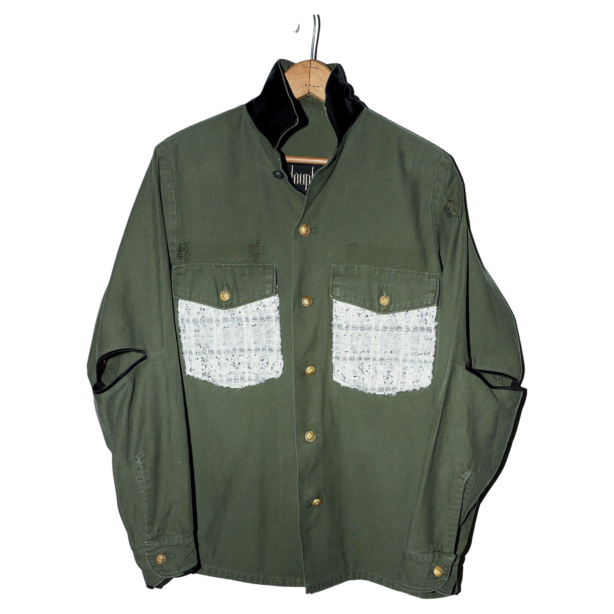 Green Military Jacket Lurex Tweed Gold Button J Dauphin