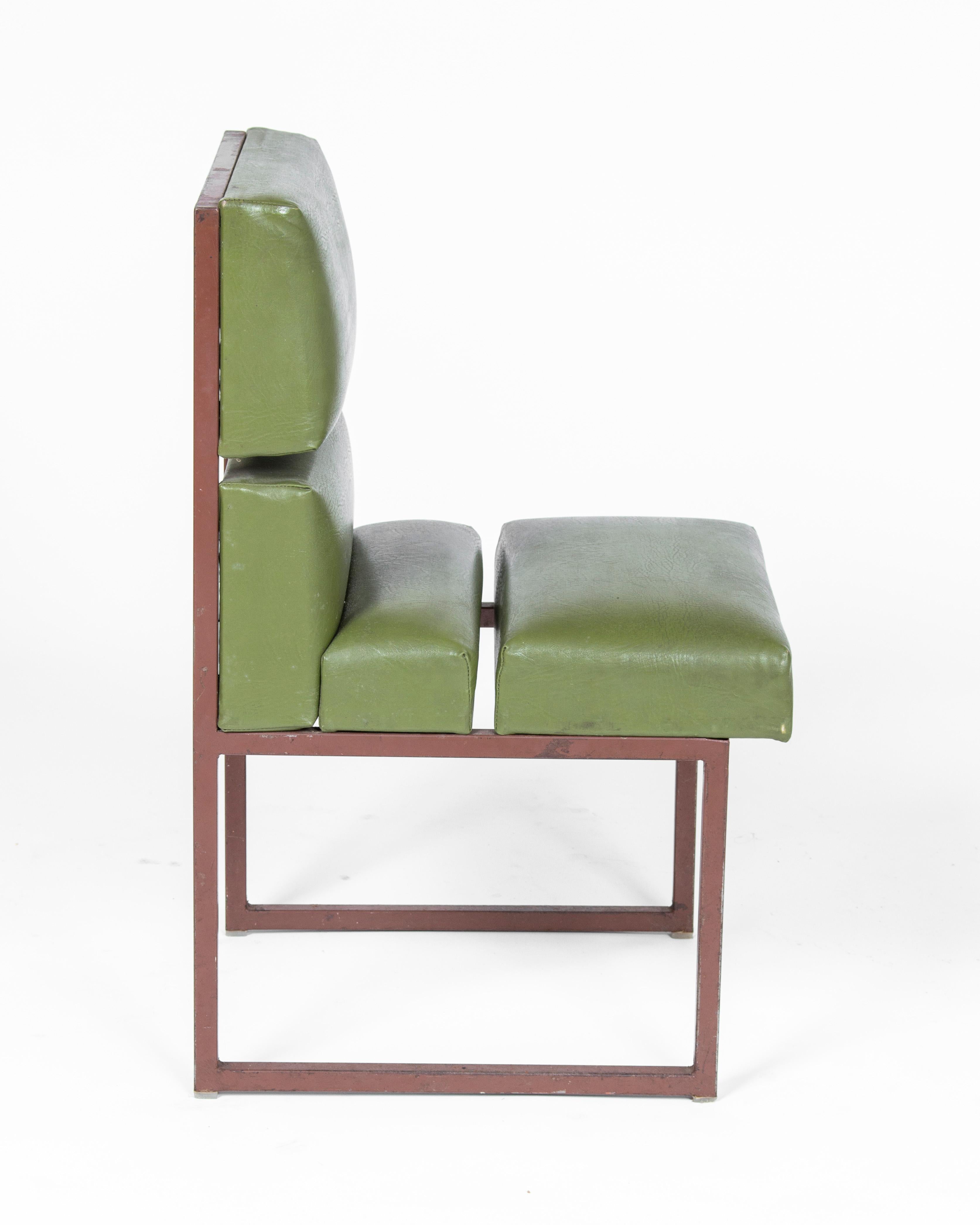 Mid-Century Modern Green Minimalist Leather Chairs, 1970s '3 Pieces' For Sale