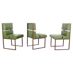 Green Minimalist Leather Chairs, 1970s '3 Pieces'