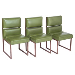 Vintage Green Minimalist Leather Chairs, 1970s '3 Pieces'