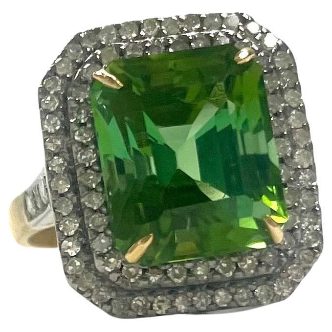 Green Mint Tourmaline with Diamonds Paradizia Ring For Sale 1