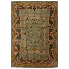 Green Modern Donegal Arts & Crafts Style Handmade Wool Rug
